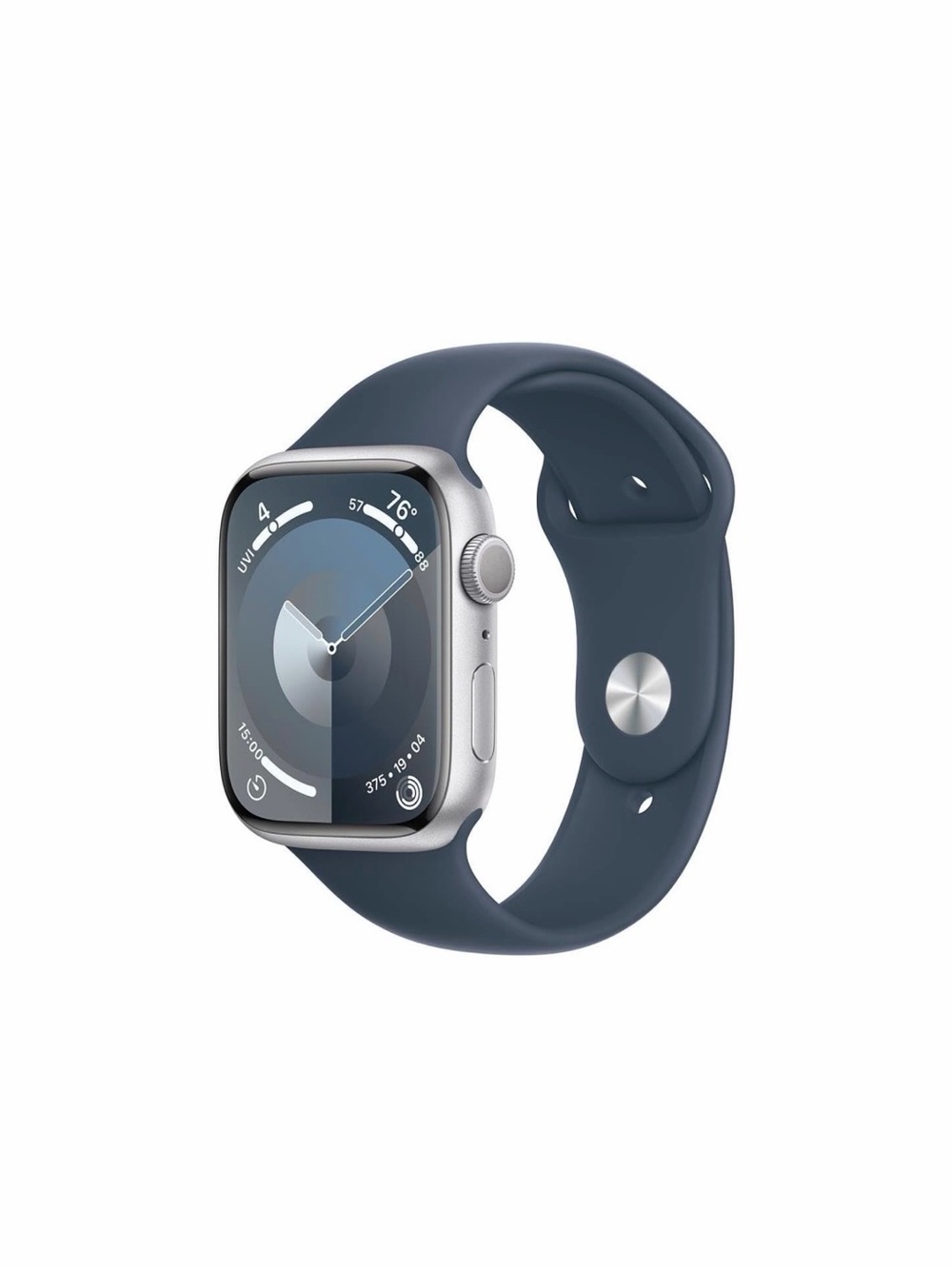Apple Watch Series 9 [GPS, 41mm] Silver Aluminum Case with Storm Blue Sport Band